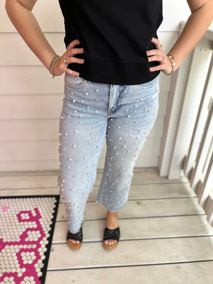 Mica Embellished Crop Denim