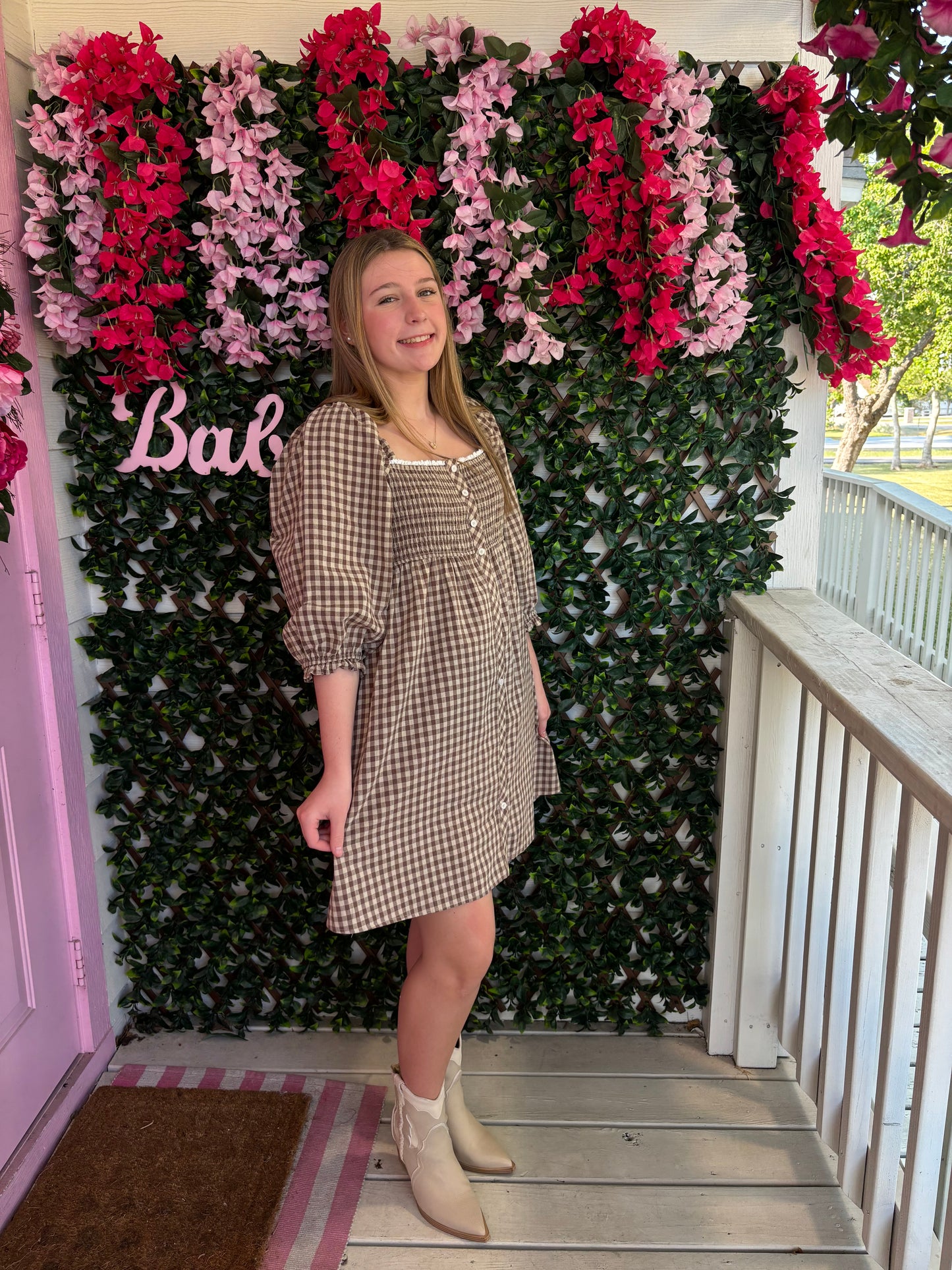 Mocha Gingham Babydoll Dress