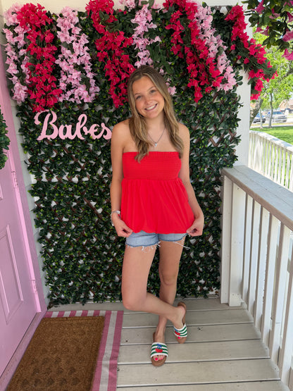 Bubble Strapless Top- Red