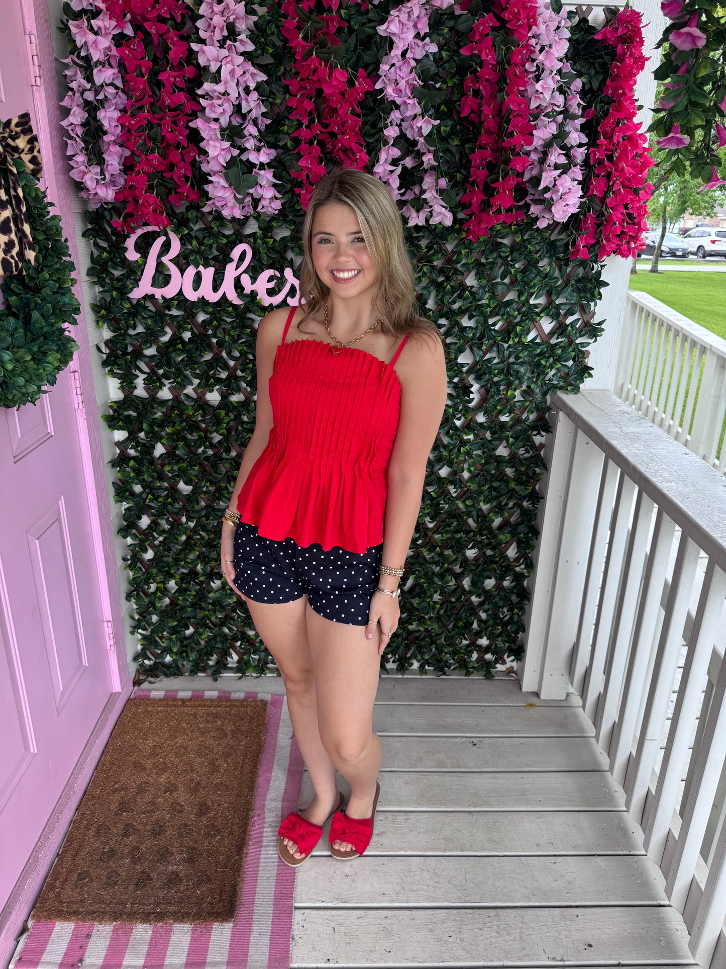 Red Pleated Peplum Top