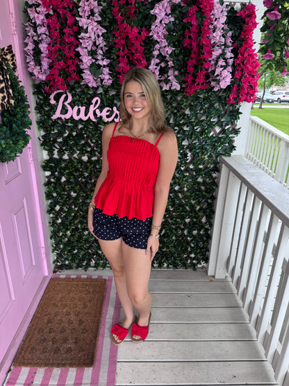 Red Pleated Peplum Top
