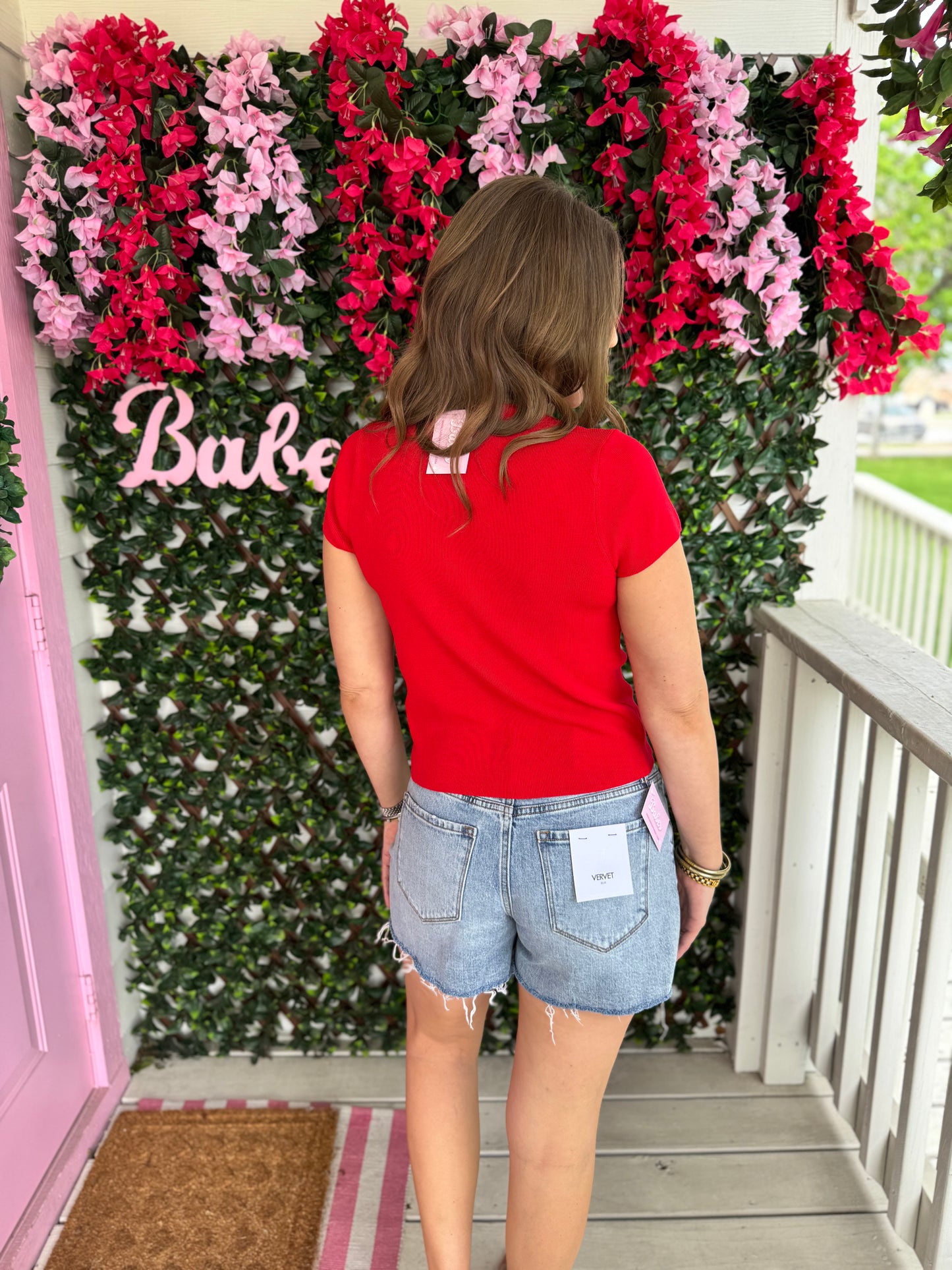 Red Button Up Knit Top
