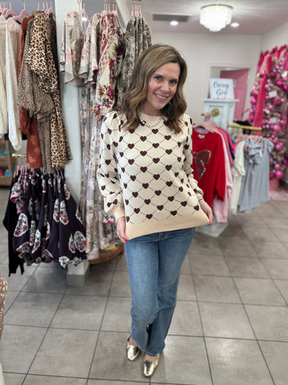 Brown Hearts Sweater