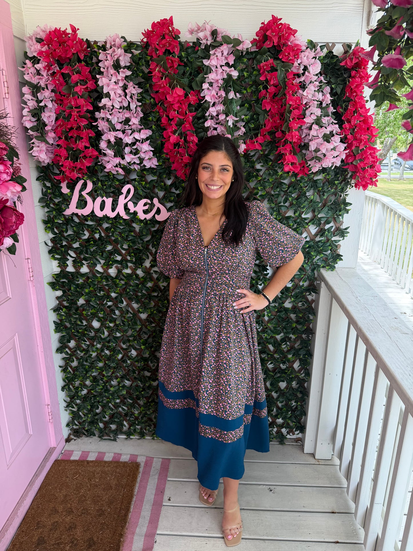 Floral Smocked Zip Front Dress