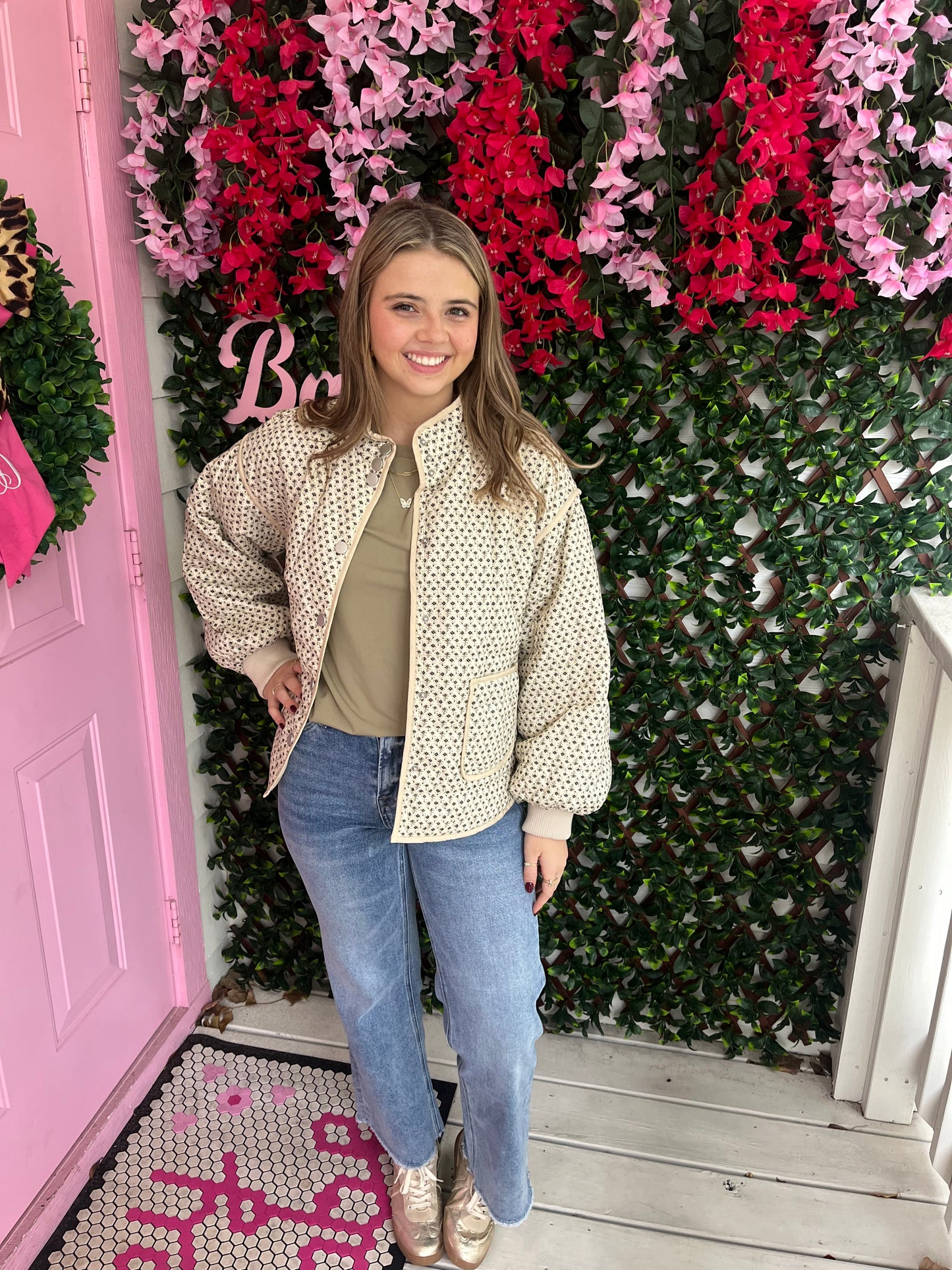 Ivory Floral Bomber Jacket