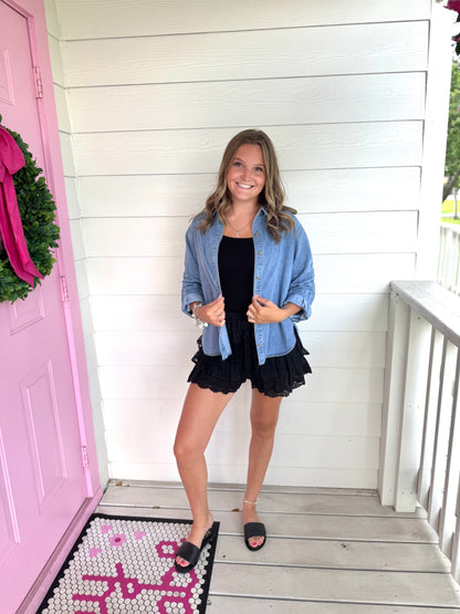 Flirty Tiered Shorts -  Black