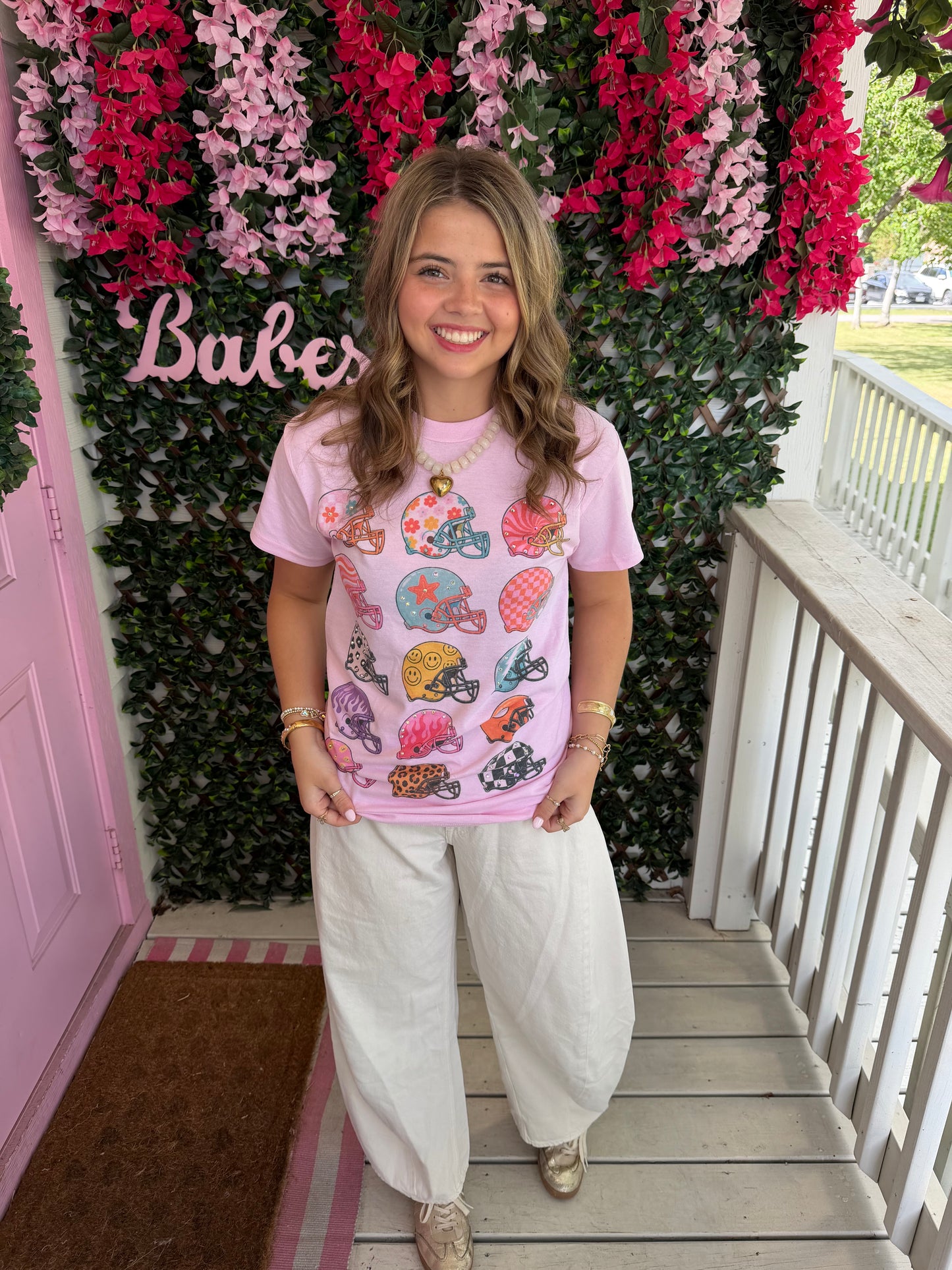 Pink Multi Football Helmet Tee
