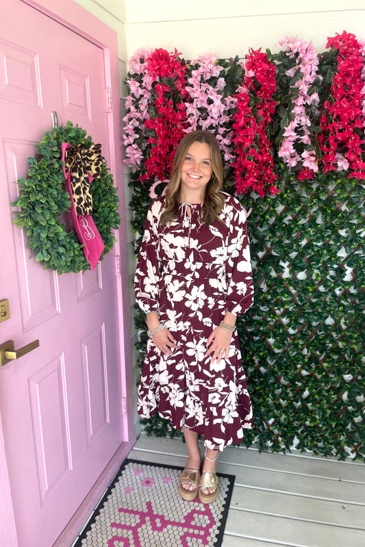 Floral Wine Tiered Dress