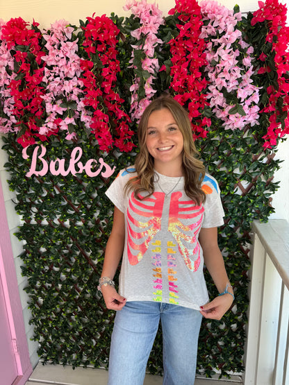 Queen of Sparkles Grey Multi Skelton Tee