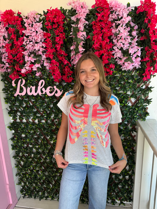 Queen of Sparkles Grey Multi Skelton Tee