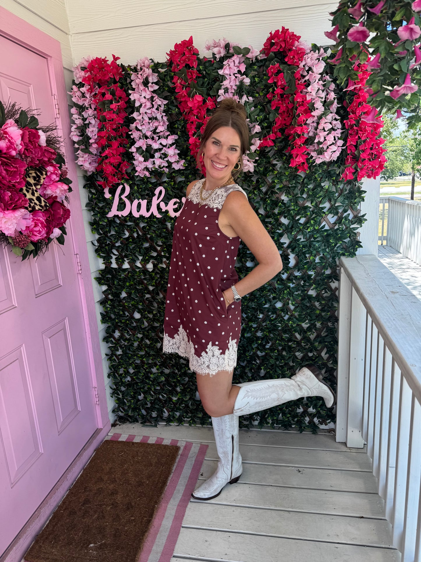 Wine Me Up Polka Dot & Lace Dress