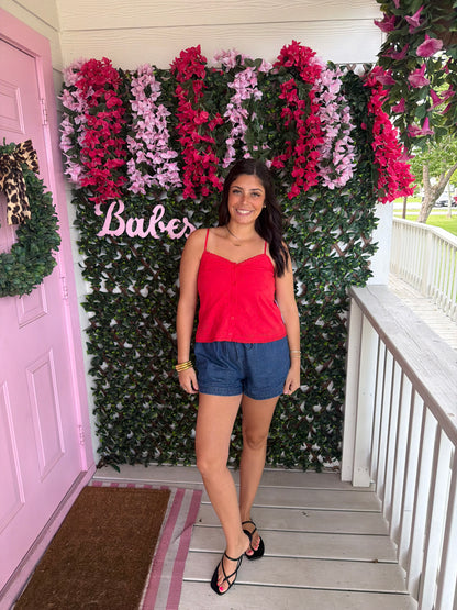 Hey There Red Eyelet Top