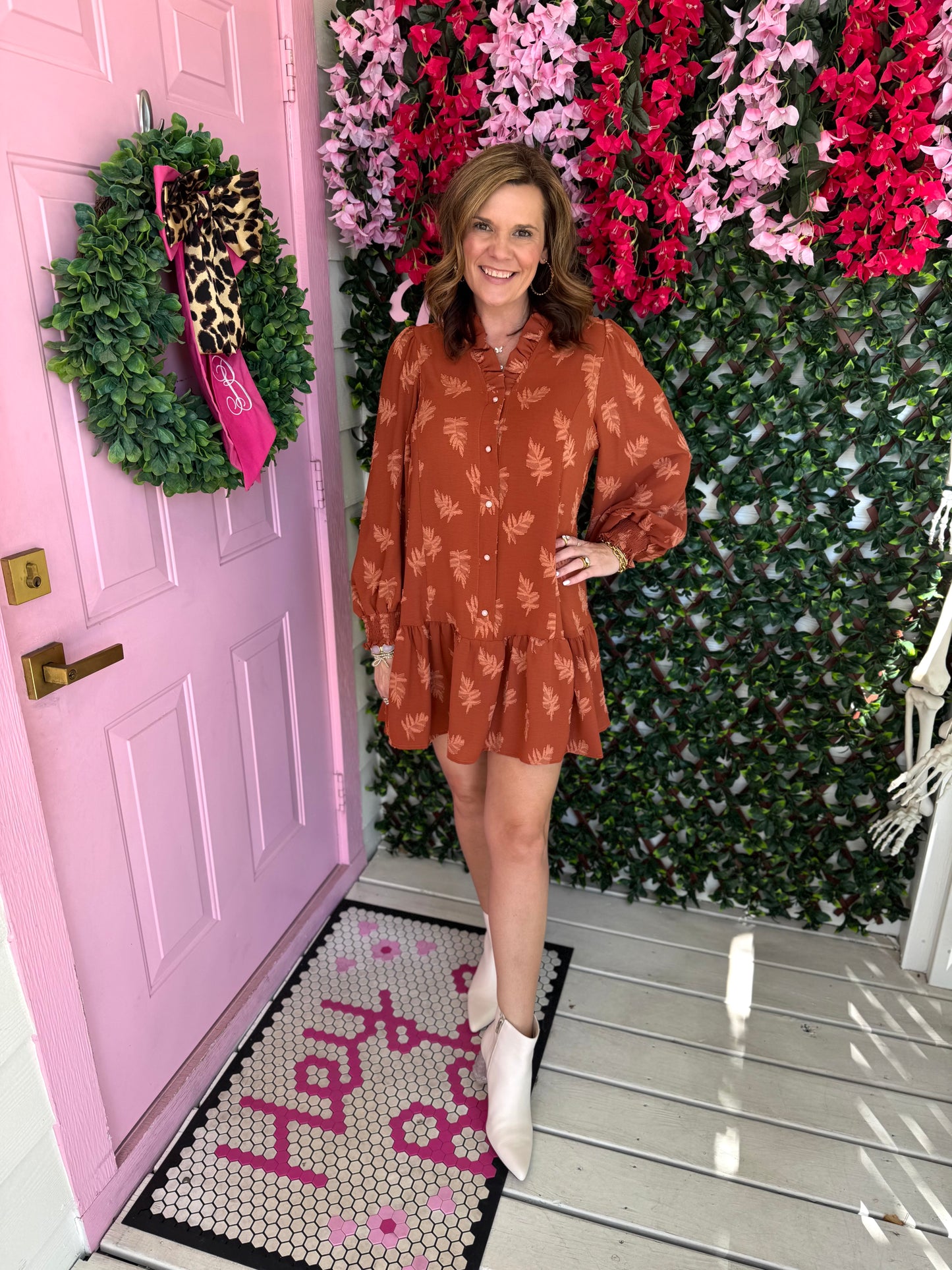Rust Jacquard Dress