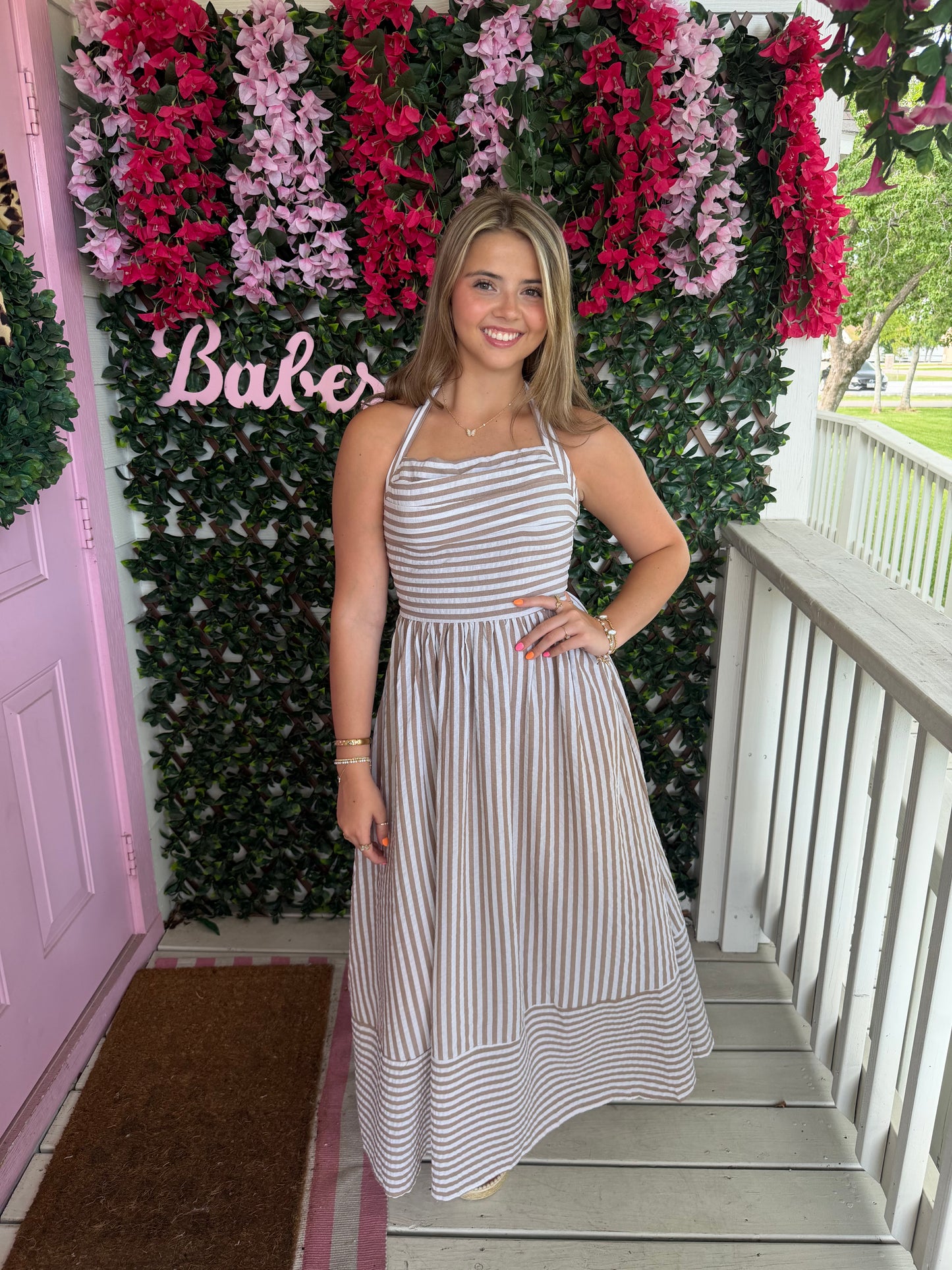 Taupe Stripes Halter Dress