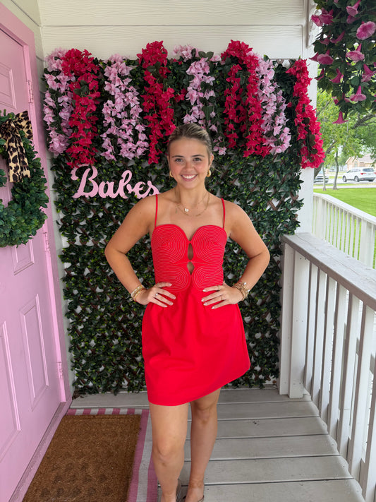Top Stitch Red Mini Dress