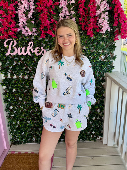 Queen Of Sparkles Grey Multi Travel Icon Shorts