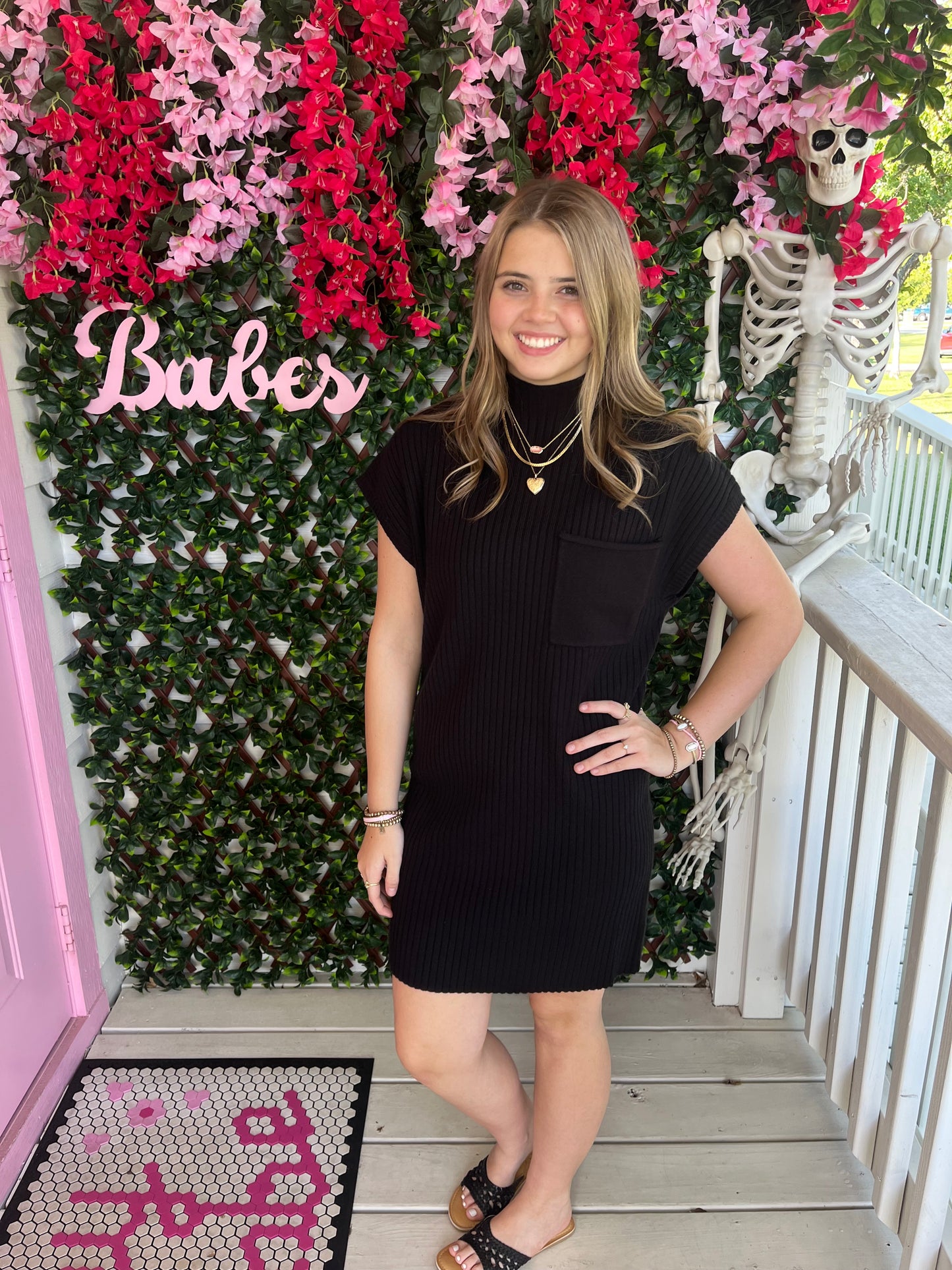 Mock Neck Sweater Dress - Black
