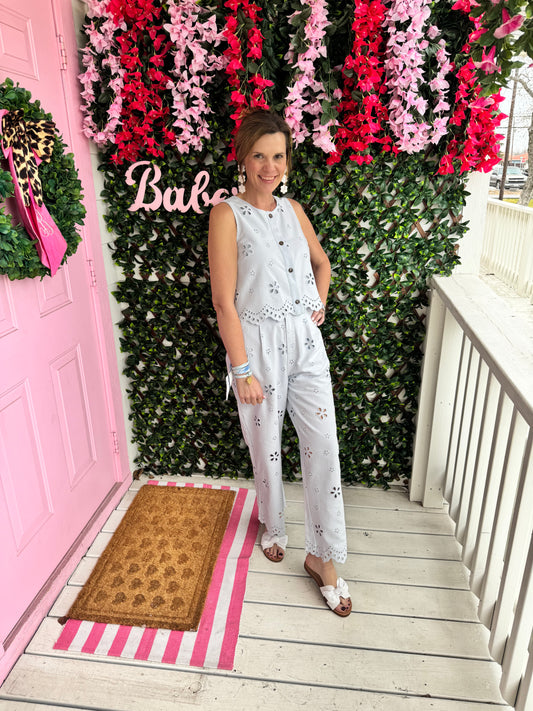 Babe In Blue Eyelet Pants