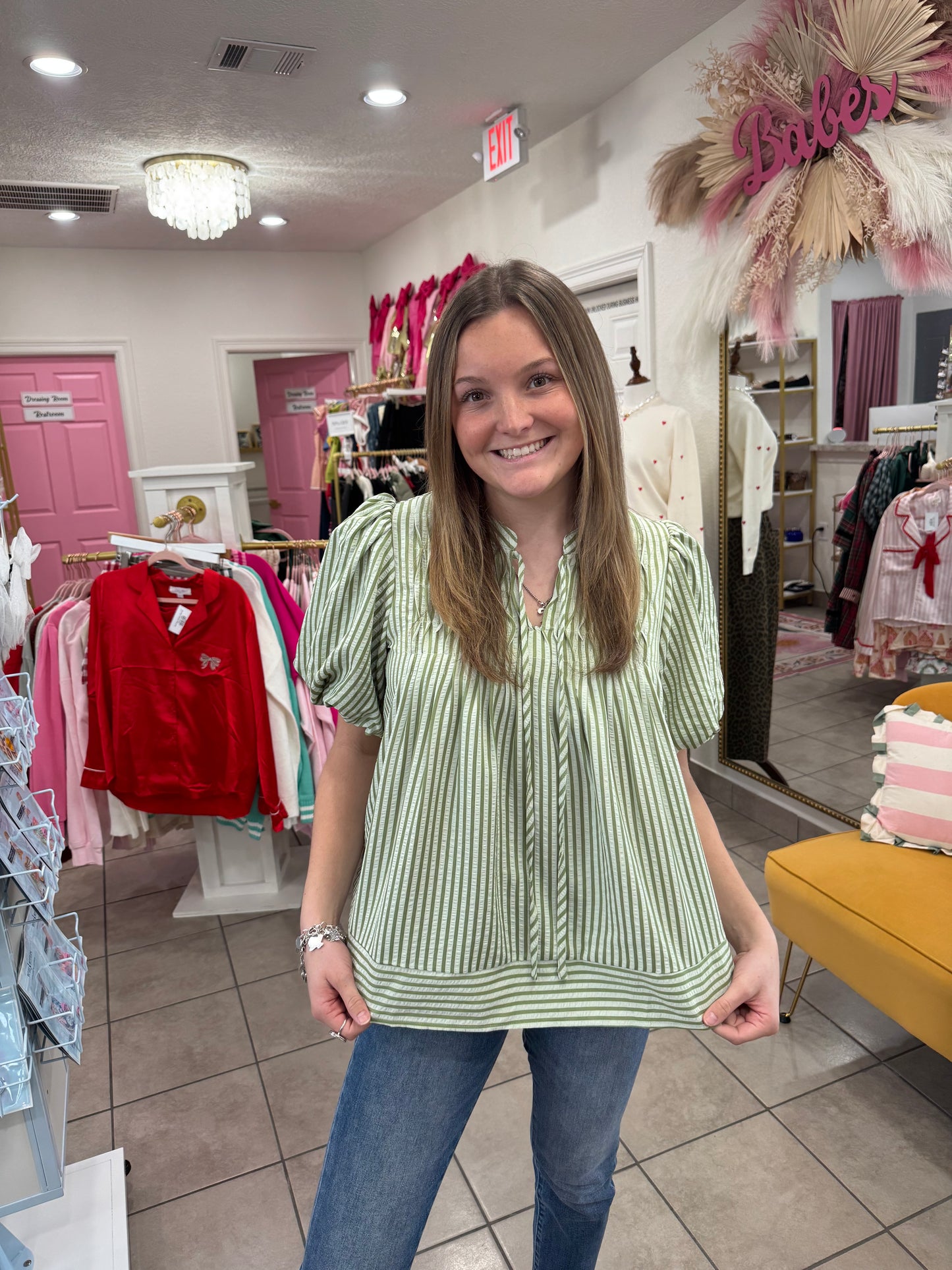 Sage Striped Top