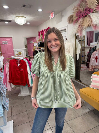 Sage Striped Top