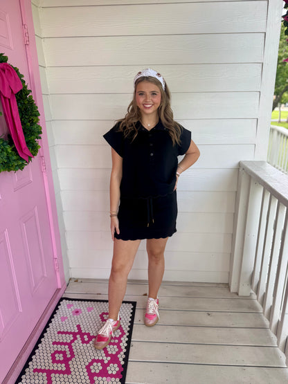 Black Scallop Skort Set