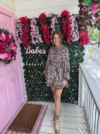 Chocolate Florals Belted Dress
