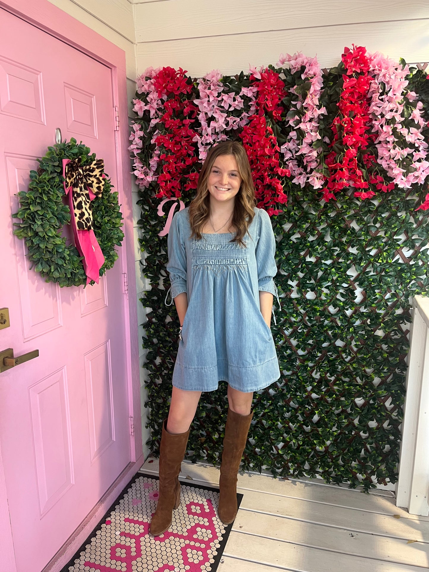 Denim Smocked Babydoll Dress