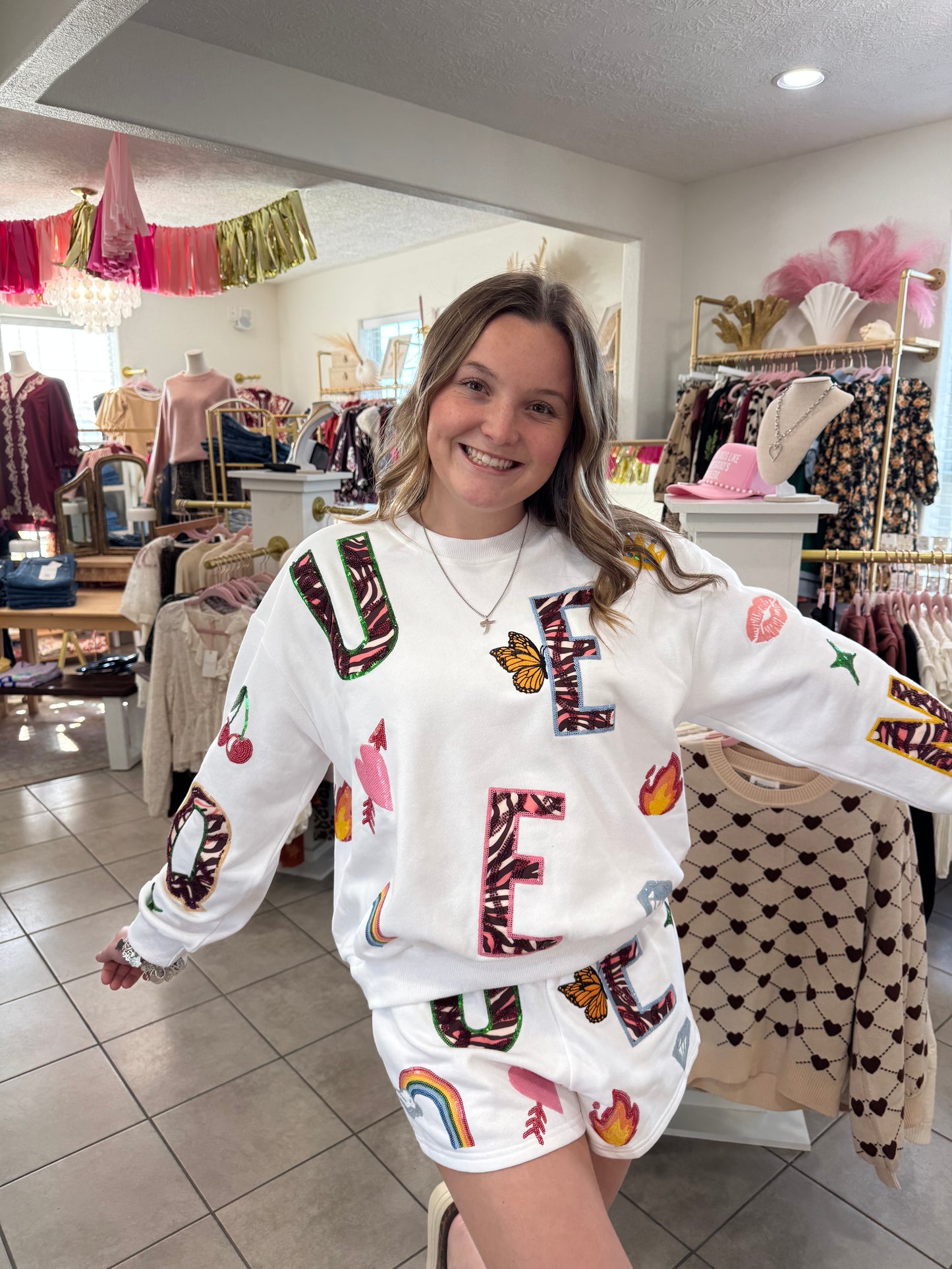 Queen Of Sparkles White ‘Queen’ Icon Sweatshirt
