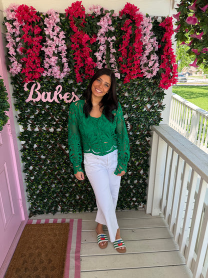 All In Kelly Green Lace Top
