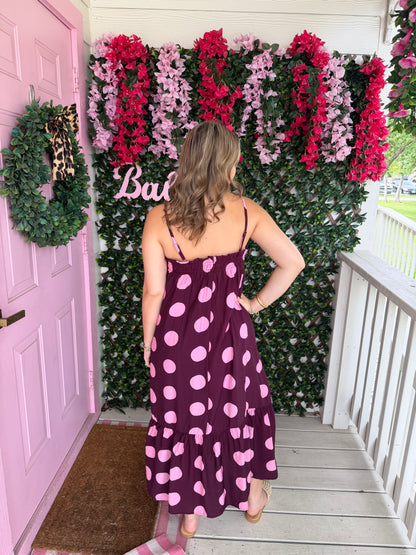 Berry Luxe Polka Dot Dress