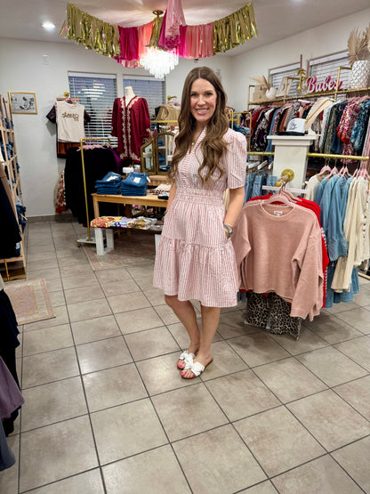 Mauve Pink Striped Seersucker Dress