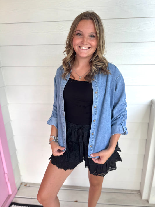 Flirty Tiered Shorts -  Black