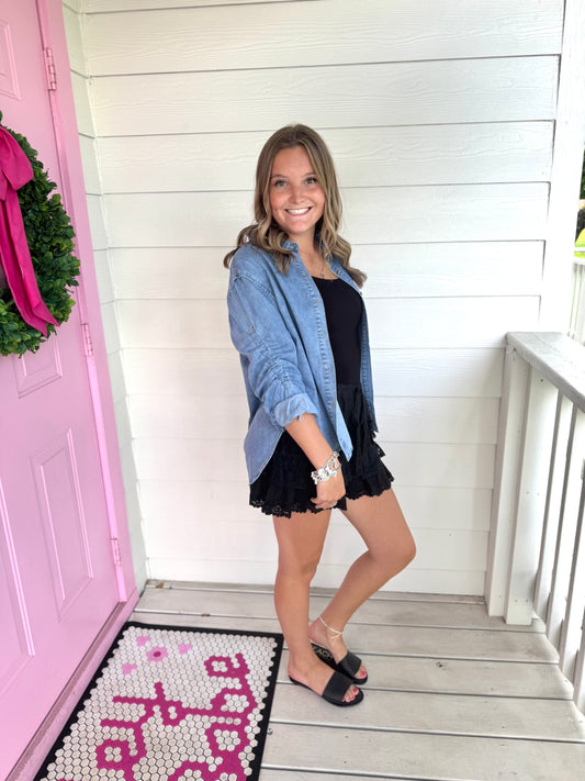 Scrunch Sleeve Denim Top