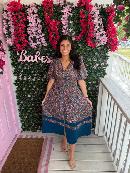 Floral Smocked Zip Front Dress