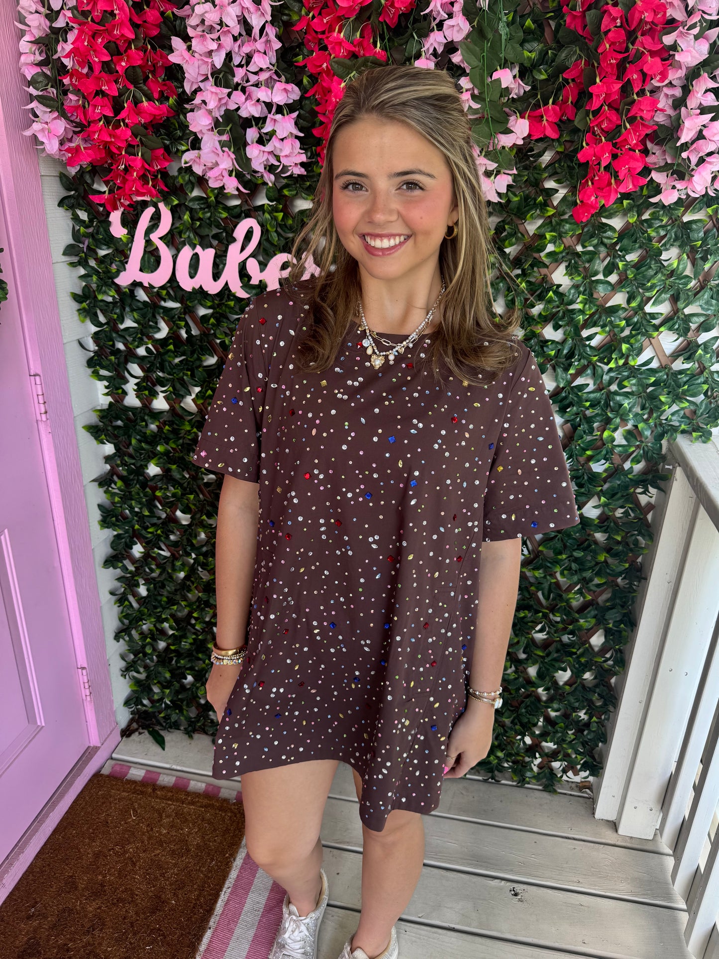 Queen Of Sparkles Brown Multi Rhinestone Dress