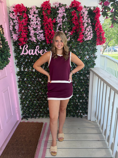 Button Back Cutie Set - Burgundy