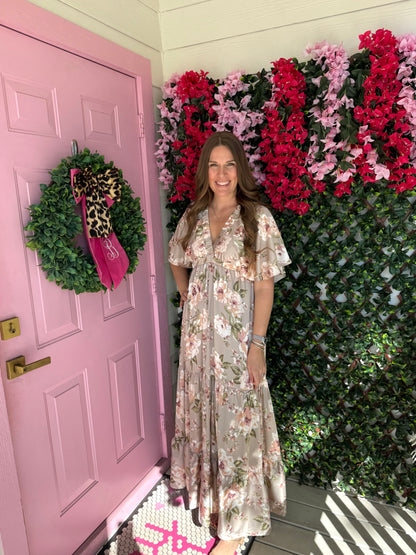 Satin Flowers Maxi Dress