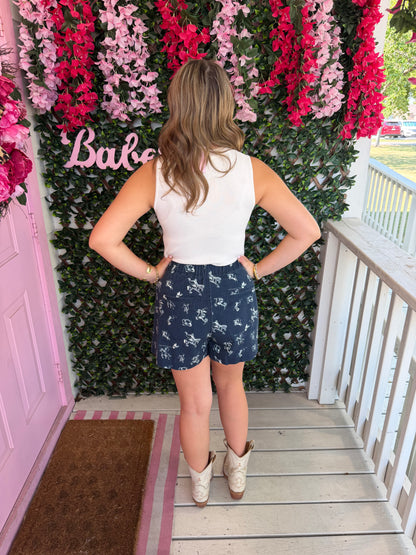 Western Denim Drawstring Shorts