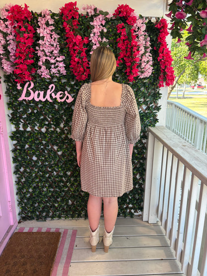 Mocha Gingham Babydoll Dress
