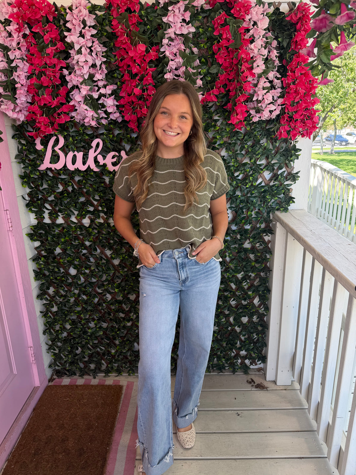 Olive Scalloped Thin Sweater Top