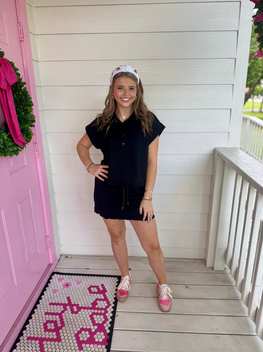 Black Scallop Skort Set