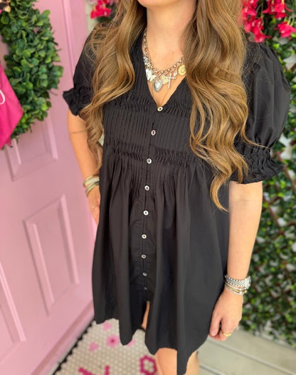 Button Smocked Mini Dress