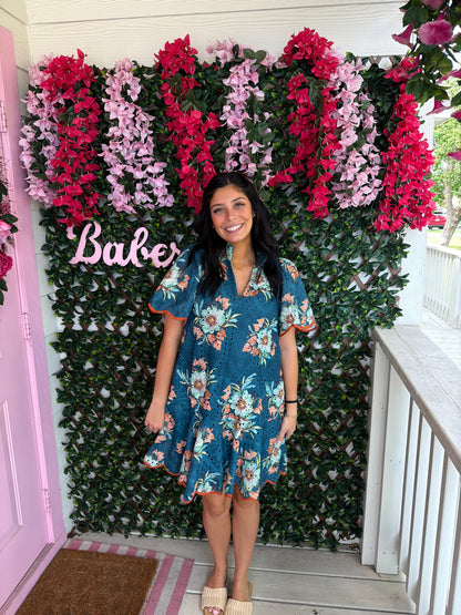 Teal Eyelet Floral Dress