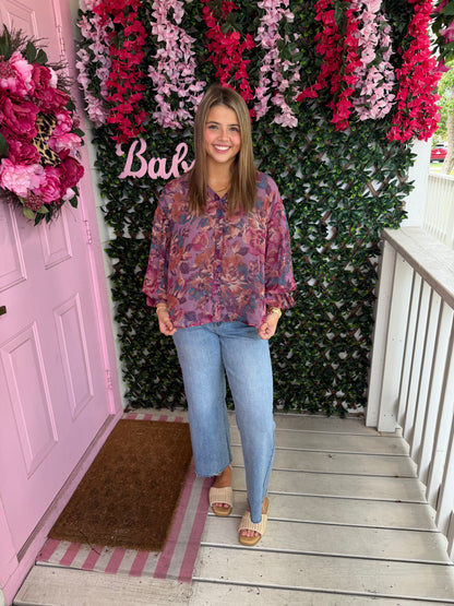 Dusty Mauve Multi Floral Top