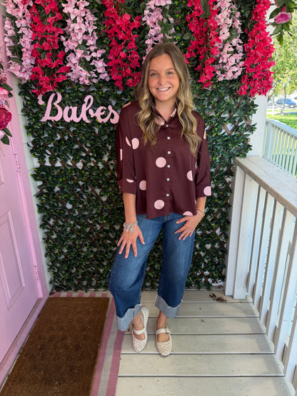 Berry Dot Darling Button Down Top