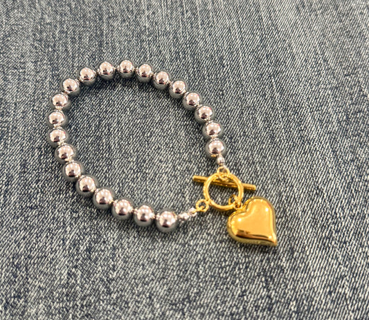 Two-Toned Puff Heart Bracelet
