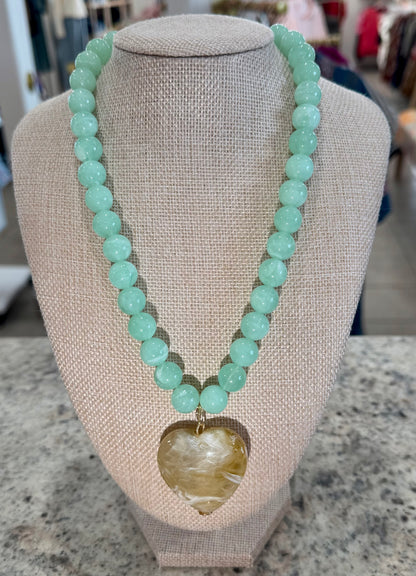 Beaded Stone Heart Necklace