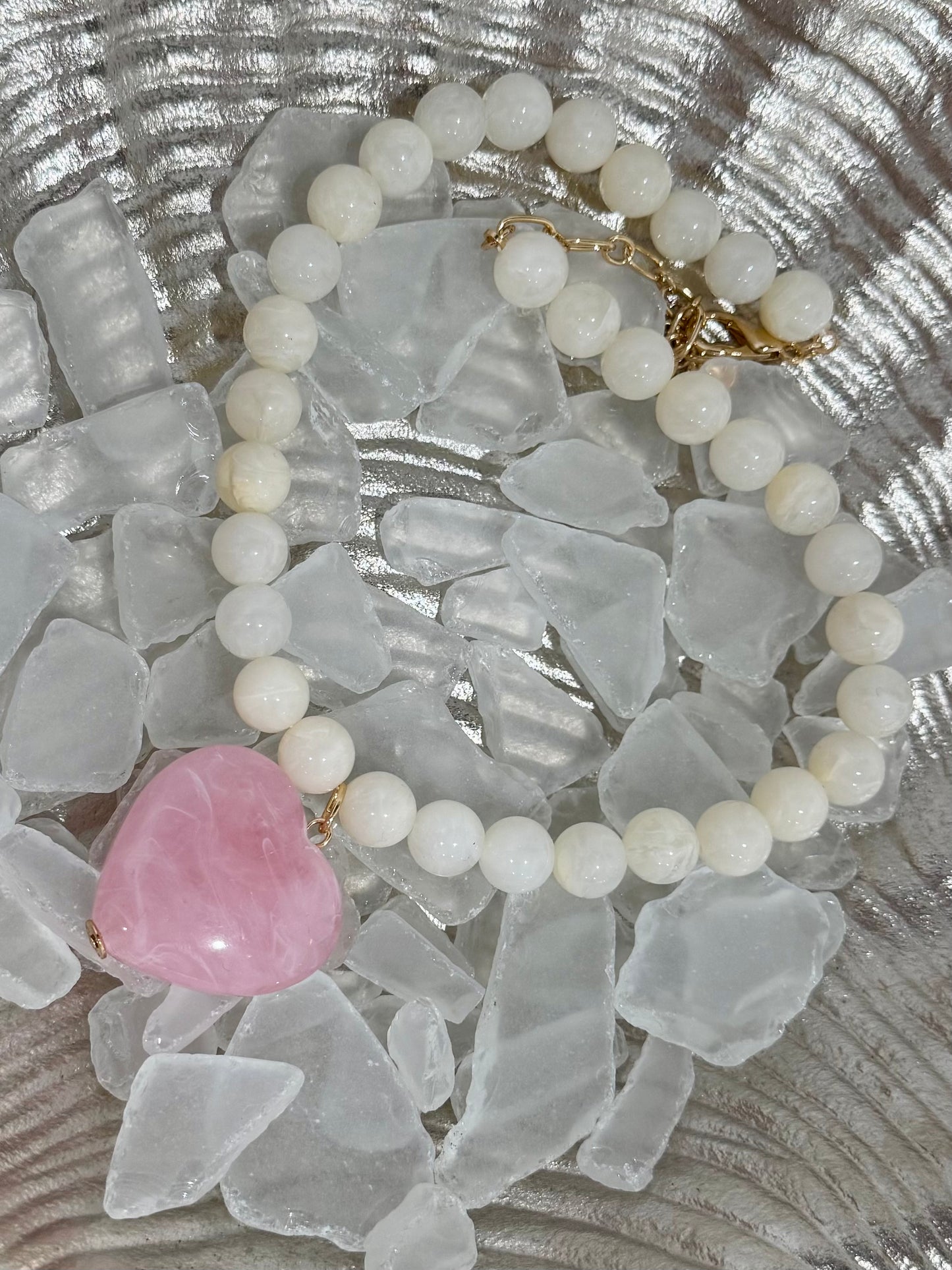 Beaded Stone Heart Necklace