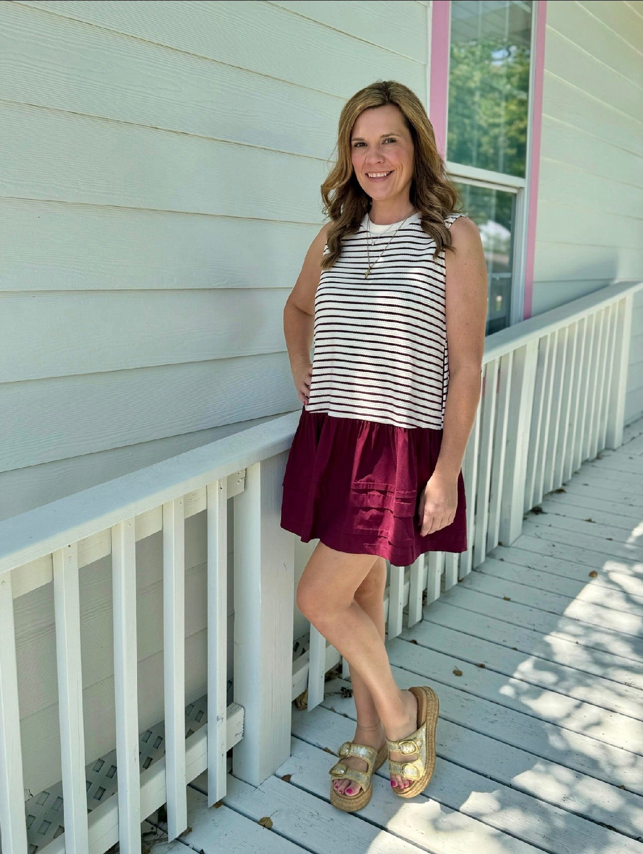Stripe Mix Combo Maroon Mini Dress