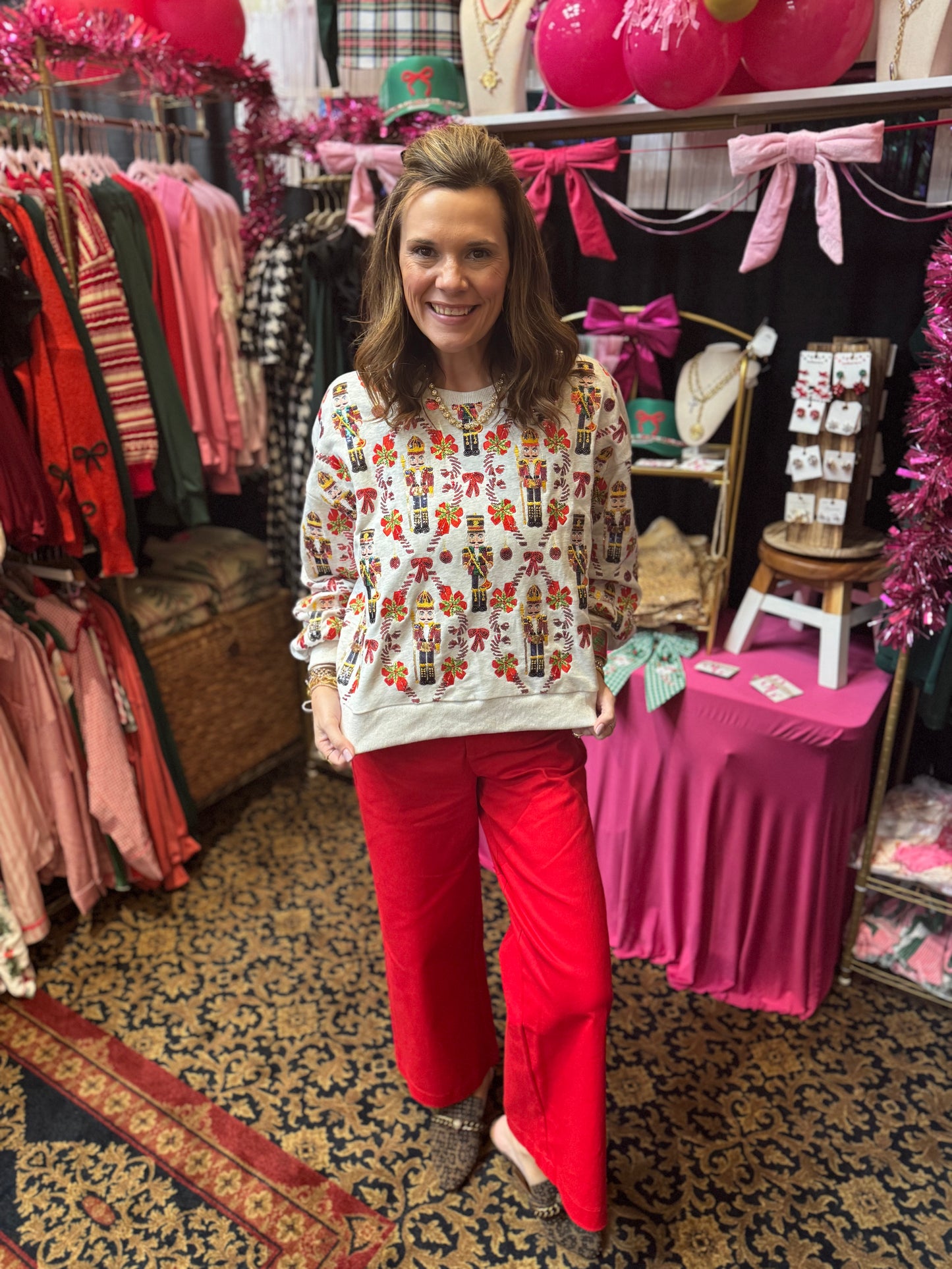 Queen Of Sparkles Grey Nutcracker & Candy Cane Sweatshirt